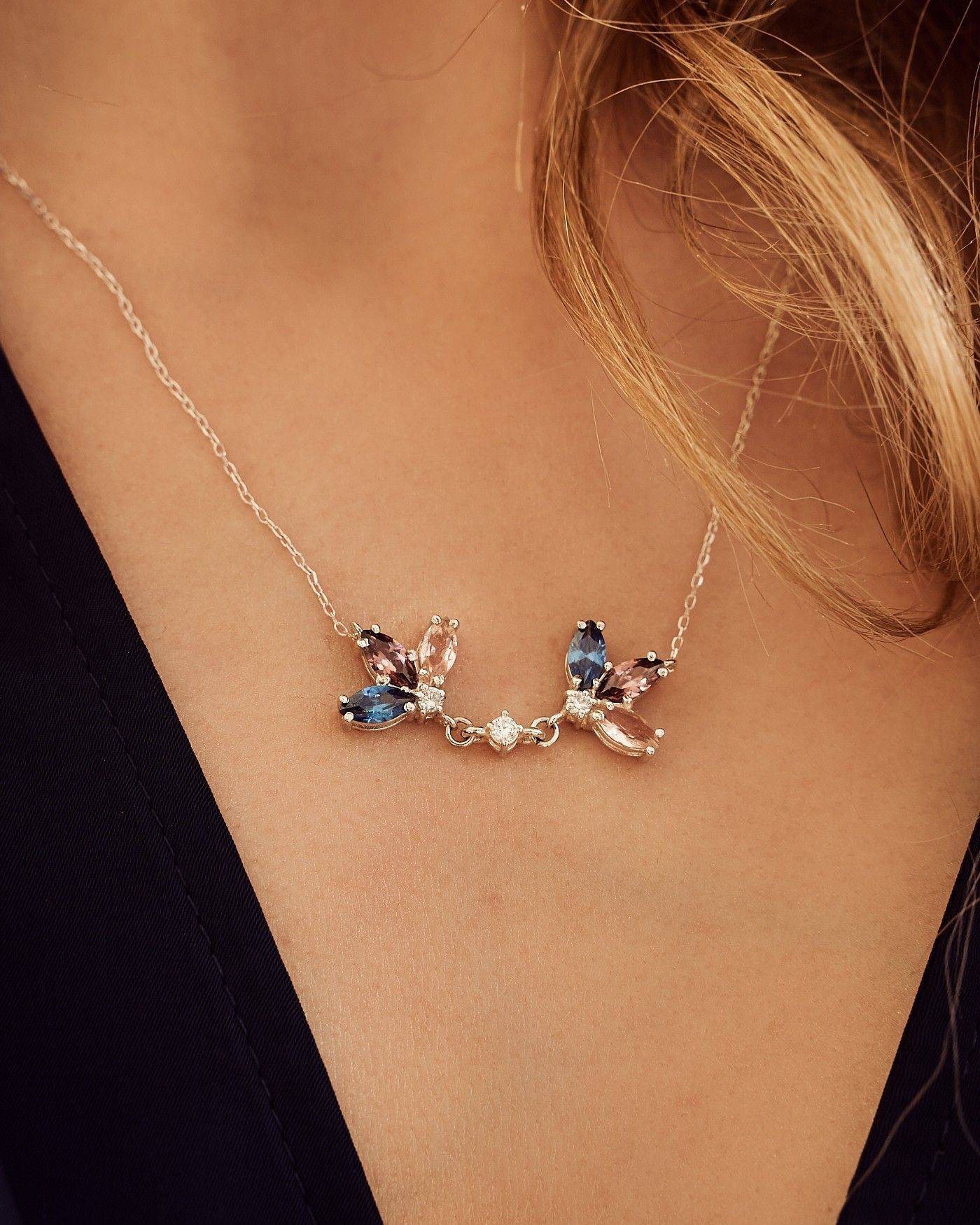 Naszyjnik Kwiat Fiore z Rodolitem i Szafirem  - 4