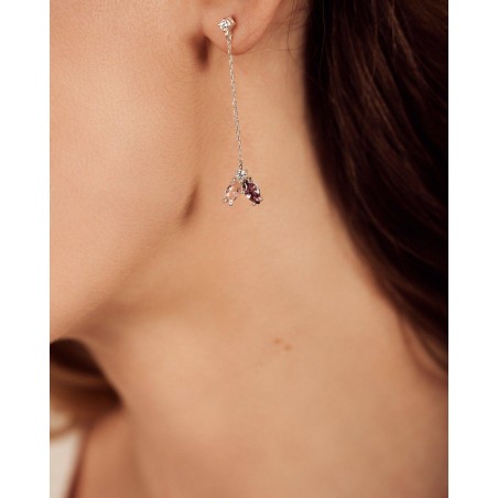 Orecchini pendenti Fiore con Rhodolite e Zaffiro  - 4