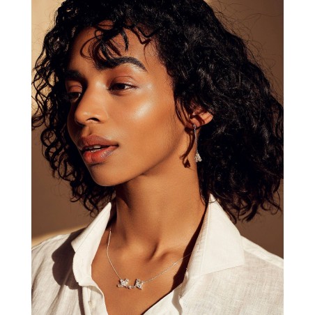 Kolczyki wiszące Kwiat Fiore z białymi cyrkoniami  - 1