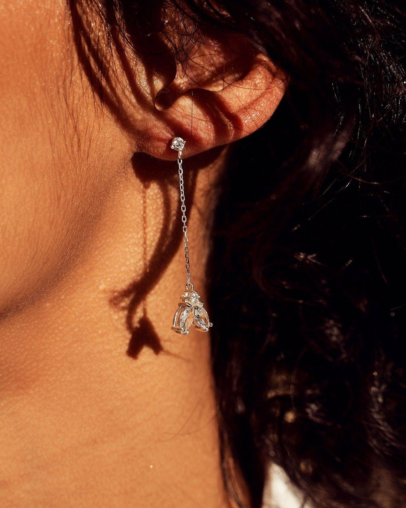 Kolczyki wiszące Kwiat Fiore z białymi cyrkoniami  - 4