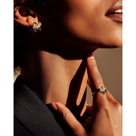 Farfalla Mini Hoop Butterfly Earrings with black and olivine zircons  - 1