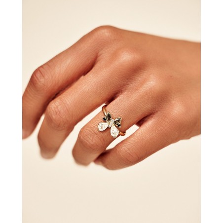 Anello Farfalla con zirconi neri e oliva  - 1