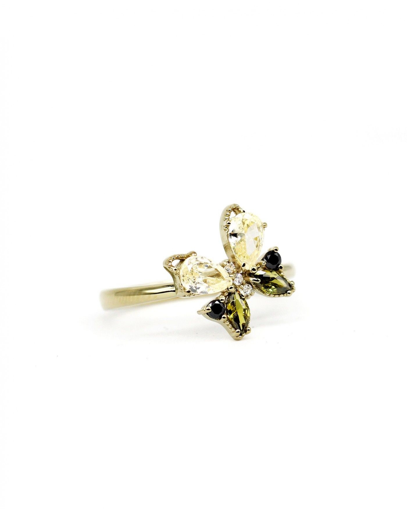 Anello Farfalla con zirconi neri e oliva  - 3
