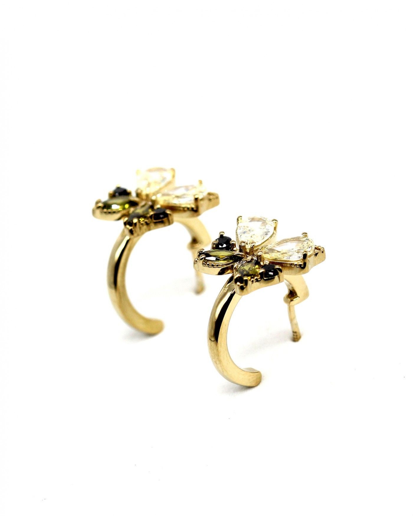 Farfalla Mini Hoop Butterfly Earrings with black and olivine zircons  - 3