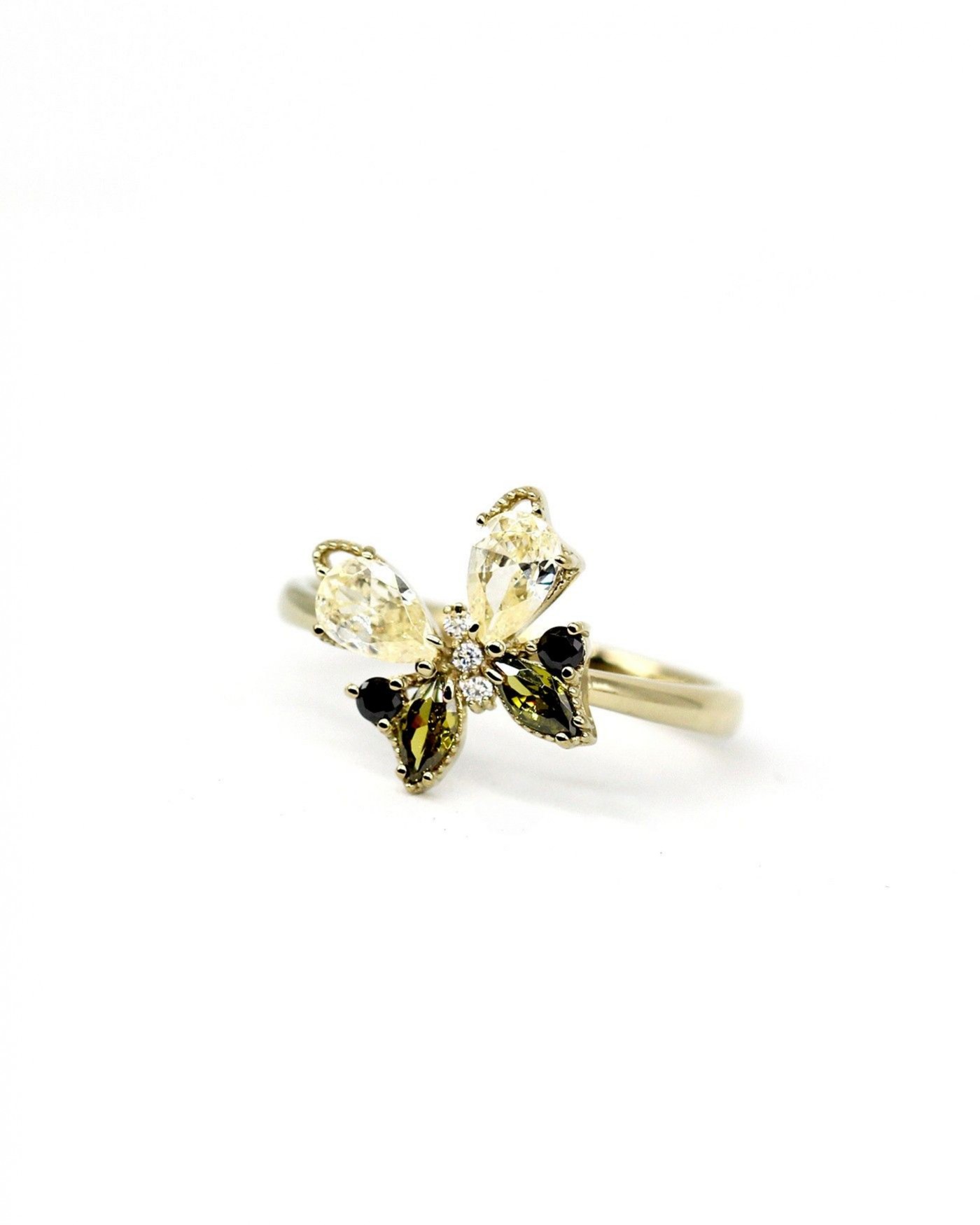 Anello Farfalla con zirconi neri e oliva  - 2