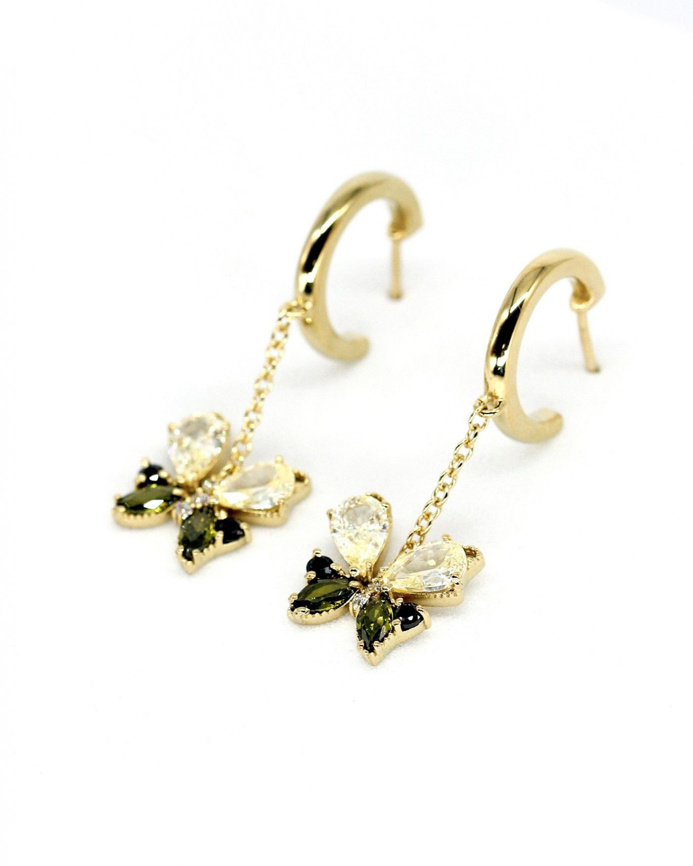 Pendant Butterfly Earrings Farfalla with black and olivine zircons  - 2