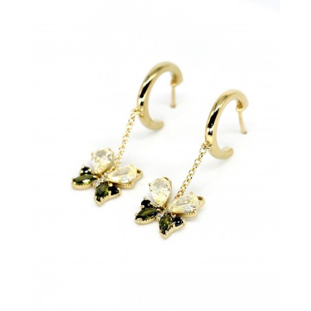 Pendant Butterfly Earrings Farfalla with black and olivine zircons  - 2