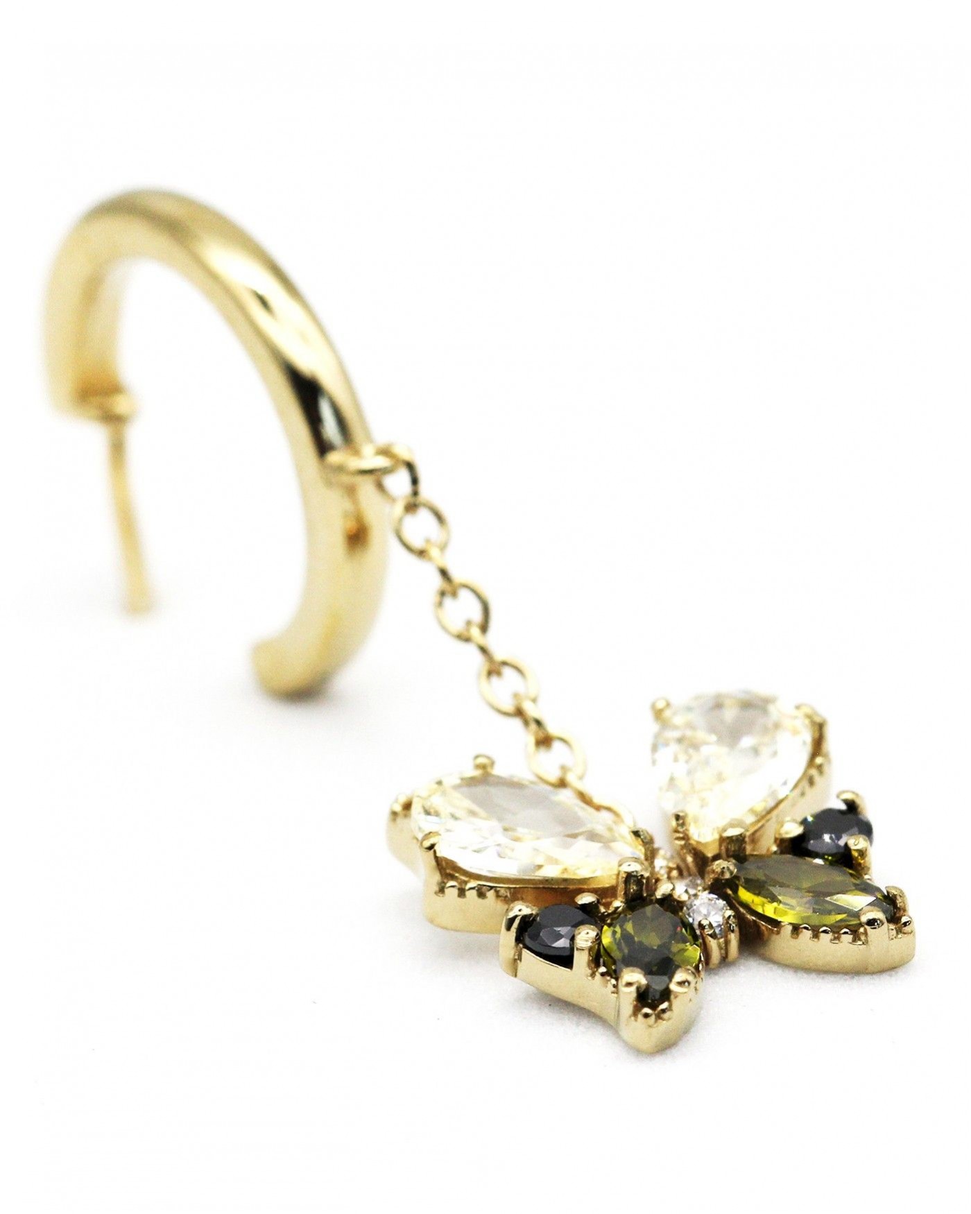 Kolczyki wiszące Farfalla Motyl z cyrkoniami koloru czarnego i oliwin  - 3