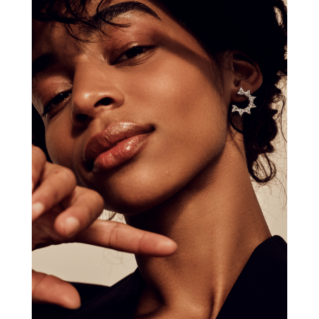 Kolczyki Kwiat Plumeria z białymi cyrkoniami  - 1